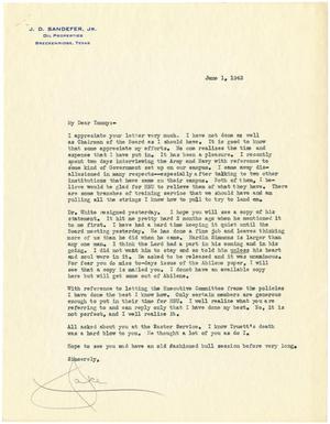 Primary view of object titled '[Letter from J. D. Sandefer, Jr. to T. N. Carswell - June 1, 1943]'.