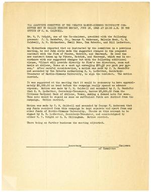 Primary view of object titled '[Meeting minutes of The Executive Committee of the Greater Hardin-Simmons University Committee - June 18, 1945]'.
