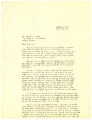 Primary view of object titled '[Letter from parolee to Robert E. Jones - March 7, 1955]'.