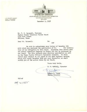 Primary view of object titled '[Letter from Robert E. Jones to T. N. Carswell - December 9, 1958]'.