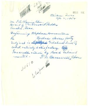 Primary view of object titled '[Letter from T. N. Carswell to L. C. Harris - April 2, 1952]'.