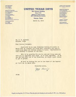 Primary view of object titled '[Letter from Jeff Davis to T. N. Carswell - March 12, 1943]'.