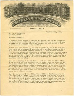 Primary view of [Letter from Louis C. Perry to T. N. Carswell - January 19, 1924]