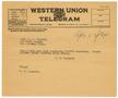 Primary view of [Telegram from T. N. Carswell to W. J. Higgins - April 12, 1924]