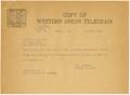 Text: [Telegram from T. N. Carswell to Major B. L. Maloney - April 5, 1941]