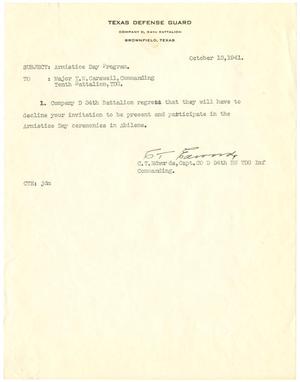 Primary view of object titled '[Letter from Captain C. T. Edwards to Major T. N. Carswell - October 13, 1941]'.