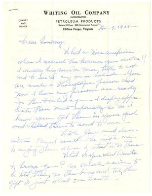 Primary view of object titled '[Letter from Nora Whiting to T. N. Carswell - November 17, 1966]'.