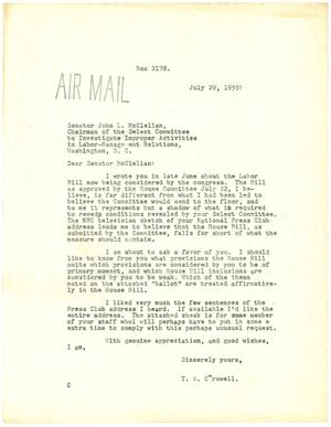 Primary view of object titled '[Letter from T. N. Carswell to Senator John L. McClellan - July 29, 1959]'.
