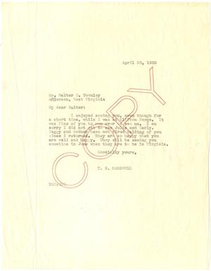 Primary view of object titled '[Letter from T. N. Carswell to Walter D. Townley - April 23, 1938]'.
