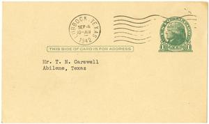 Primary view of object titled '[Postcard from C. E. Hereford addressed to T. N. Carswell - September 16, 1942]'.