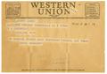 Text: [Telegram from Marie Schanze to T. N. Carswell - May 2, 1952]