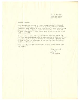 Primary view of object titled '[Letter from Lois Wiggins to T. N. Carswell - March 19, 1968]'.