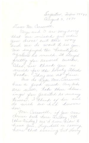 Primary view of object titled '[Letter from Ethel and Glyn Quade to T. N. Carswell - August 3, 1970]'.