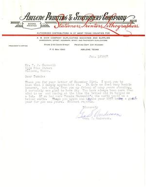 Primary view of object titled '[Letter from George S. Anderson to T. N. Carswell - January 7, 1958]'.