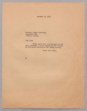 Primary view of object titled '[Letter from Daniel W. Kempner to National Turkey Institute, December 27, 1948]'.