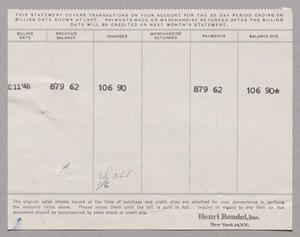 Primary view of object titled '[Account Statement for Henri Bendel, Inc., December 11, 1948]'.