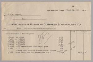 Primary view of object titled '[Invoice to Merchants & Planters Compress & Warehouse Co., March 1949]'.