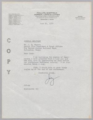 Primary view of object titled '[Letter from Jay A. Phillips to J. E. Meyers, June 21, 1960]'.
