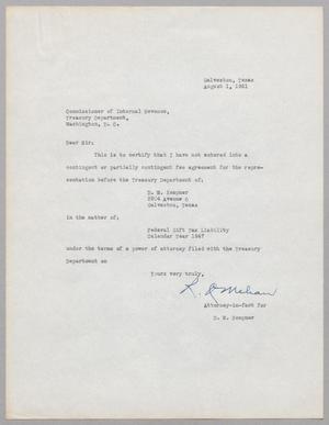 Primary view of object titled '[Letter from Ray I. Mehan to Commissioner of Internal Revenue, August 1, 1951]'.