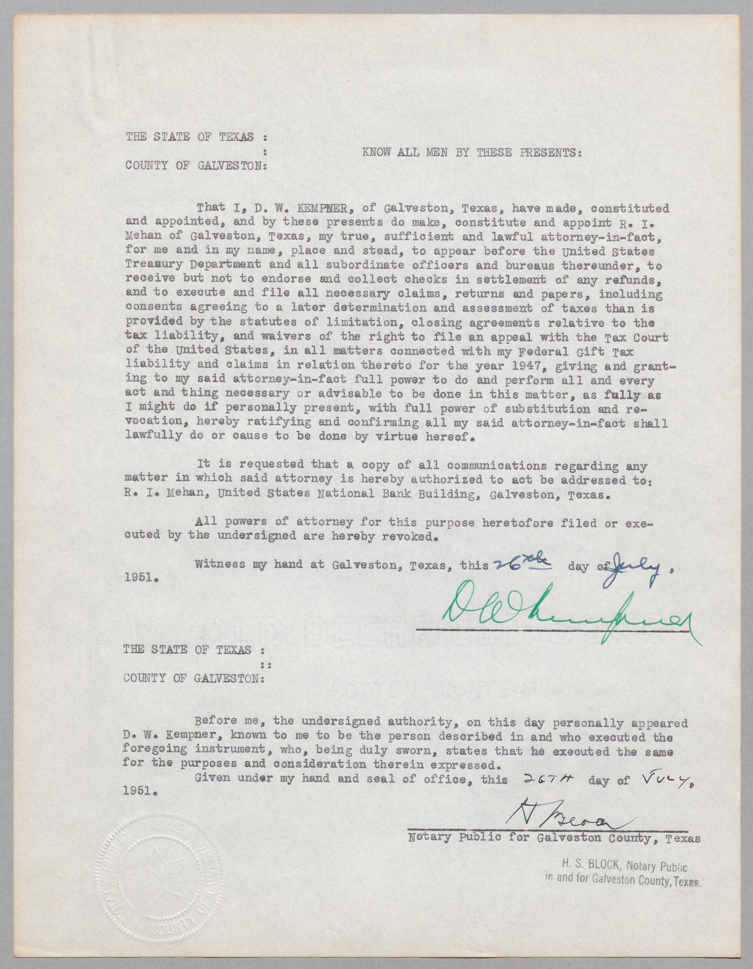 [Letter from Ray I. Mehan to Commissioner of Internal Revenue, August 1, 1951]
                                                
                                                    [Sequence #]: 3 of 4
                                                