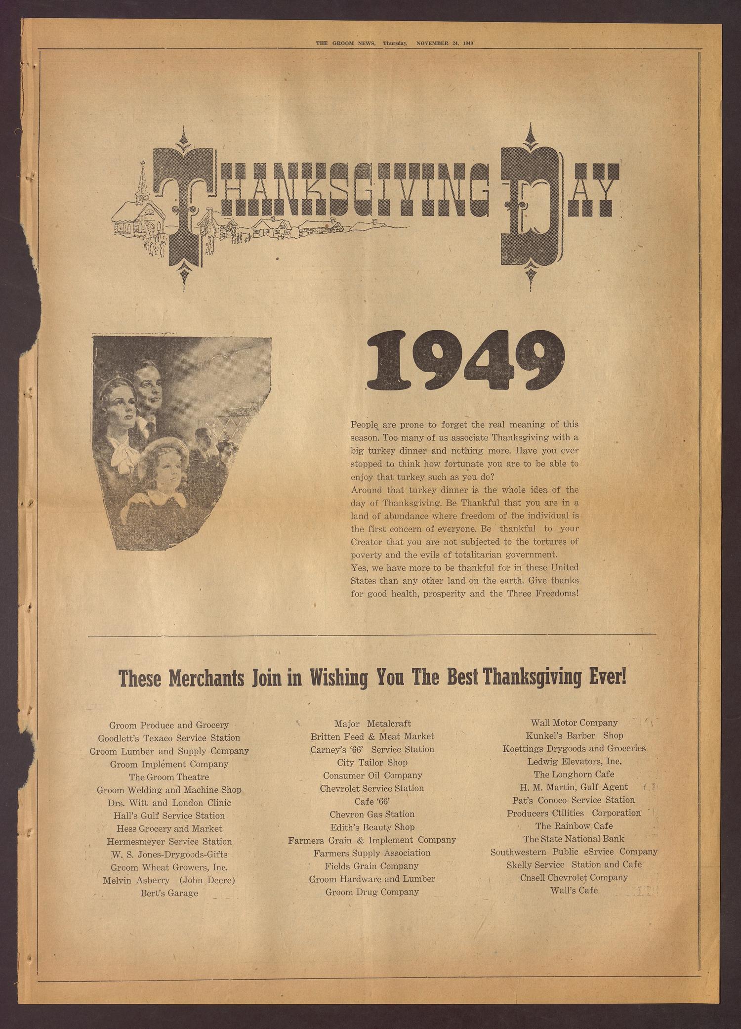 The Groom News (Groom, Tex.), Vol. 23, No. 36, Ed. 1 Thursday, November 24, 1949
                                                
                                                    [Sequence #]: 7 of 10
                                                