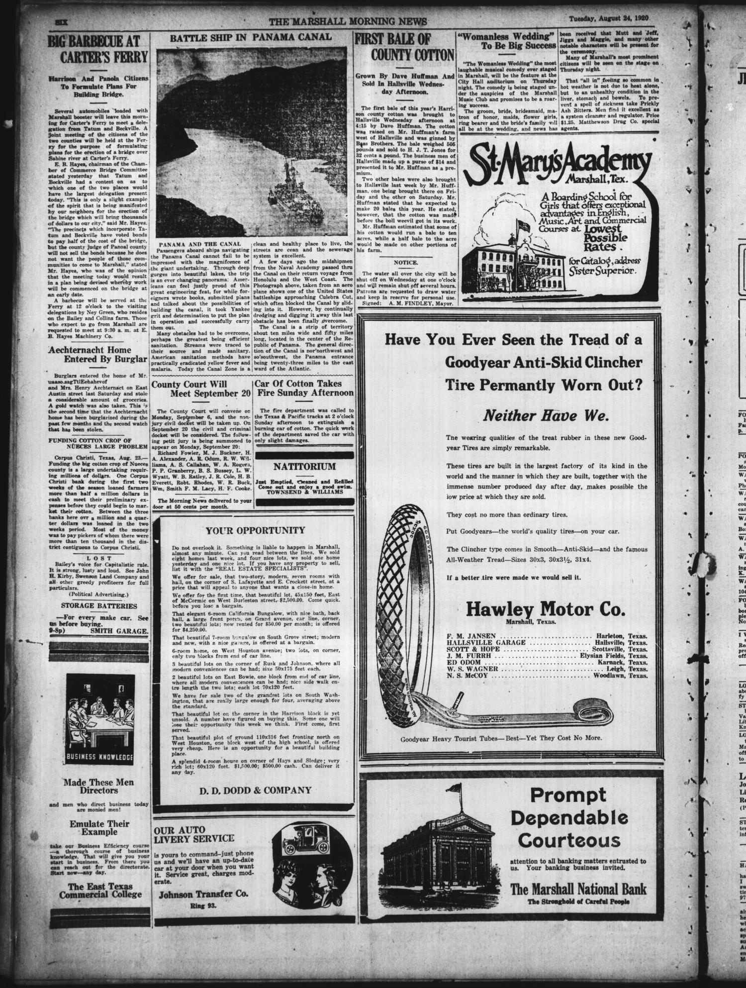 The Marshall Morning News (Marshall, Tex.), Vol. 1, No. 297, Ed. 1 Tuesday, August 24, 1920
                                                
                                                    [Sequence #]: 6 of 8
                                                
