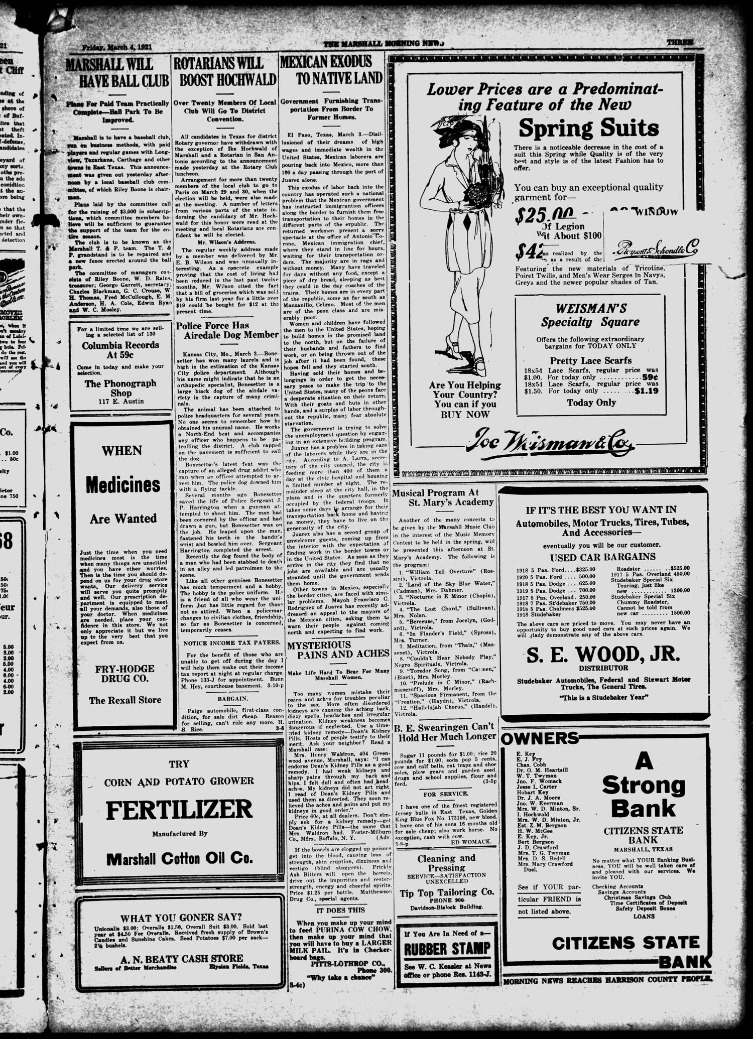 The Marshall Morning News (Marshall, Tex.), Vol. 2, No. 151, Ed. 1 Friday, March 4, 1921
                                                
                                                    [Sequence #]: 3 of 8
                                                