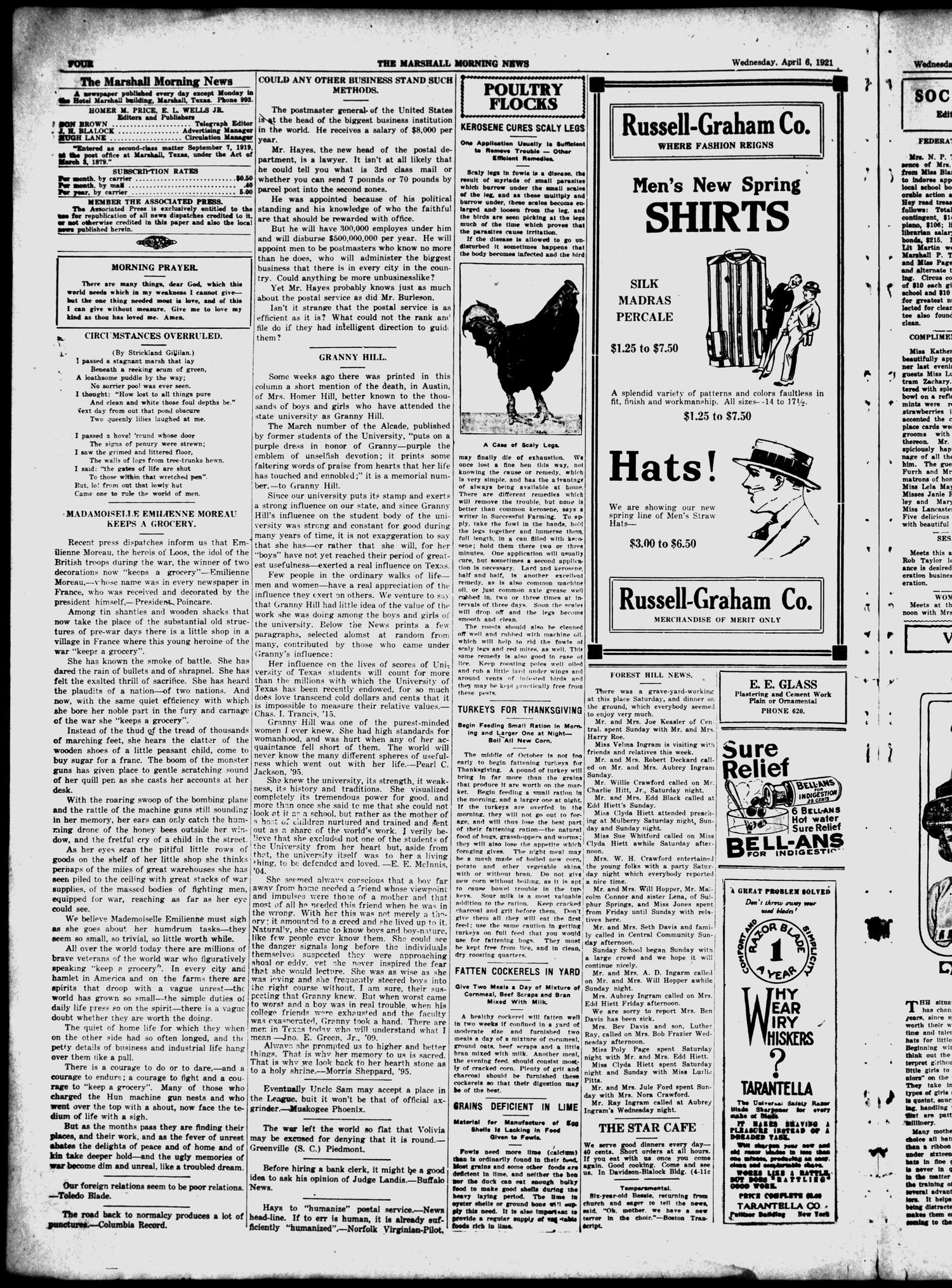The Marshall Morning News (Marshall, Tex.), Vol. 2, No. 179, Ed. 1 Wednesday, April 6, 1921
                                                
                                                    [Sequence #]: 4 of 8
                                                