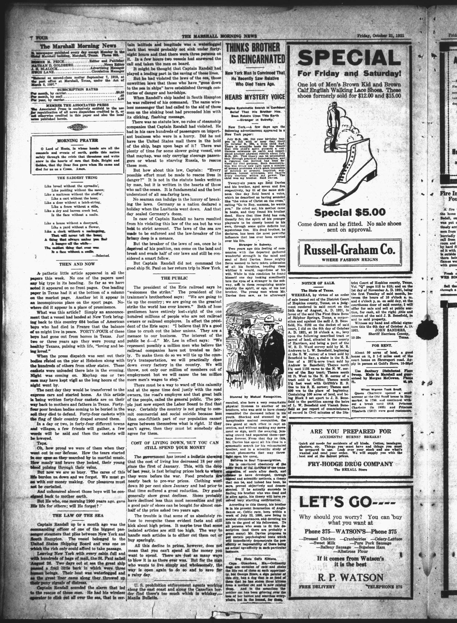 The Marshall Morning News (Marshall, Tex.), Vol. 2, No. 346, Ed. 1 Friday, October 21, 1921
                                                
                                                    [Sequence #]: 4 of 8
                                                