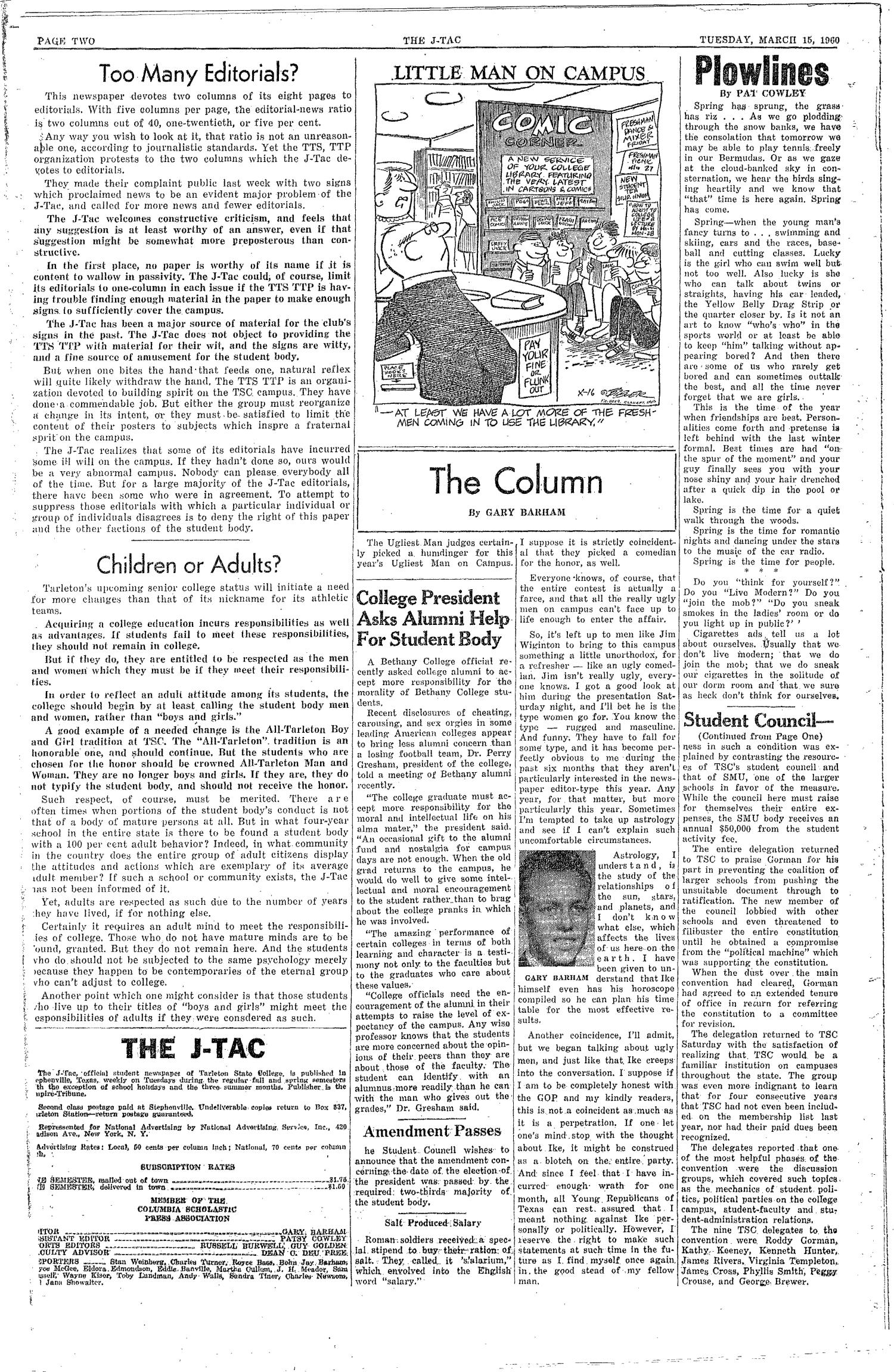 The J-TAC (Stephenville, Tex.), Vol. 39, No. 20, Ed. 1 Tuesday, March 15, 1960
                                                
                                                    [Sequence #]: 2 of 8
                                                