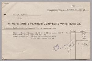Primary view of object titled '[Invoice for Debit by Merchants & Planters Compress & Warehouse Co., November 1952]'.