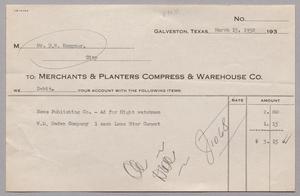 Primary view of object titled '[Invoice for Debit from Merchants & Planters Compress & Warehouse Co., March 13, 1952]'.