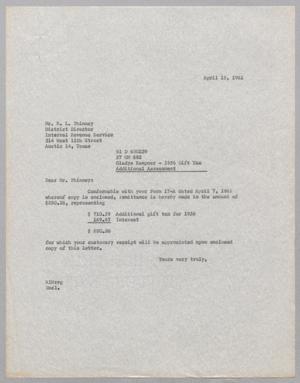 Primary view of object titled '[Letter from Ray I. Mehan to R. L. Phinney, April 15, 1961]'.
