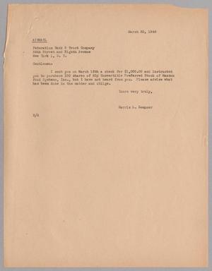 Primary view of [Letter from Harris L. Kempner to Federation Bank & Trust Company, March 30, 1946]