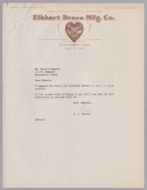 Primary view of object titled '[Letter from Elkhart Brass Mfg. Co. to Mr. Harris Kempner, April 18, 1946]'.