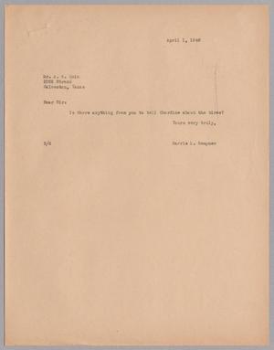 Primary view of [Letter from Harris L. Kempner to A. W. Quin, April 1, 1946]