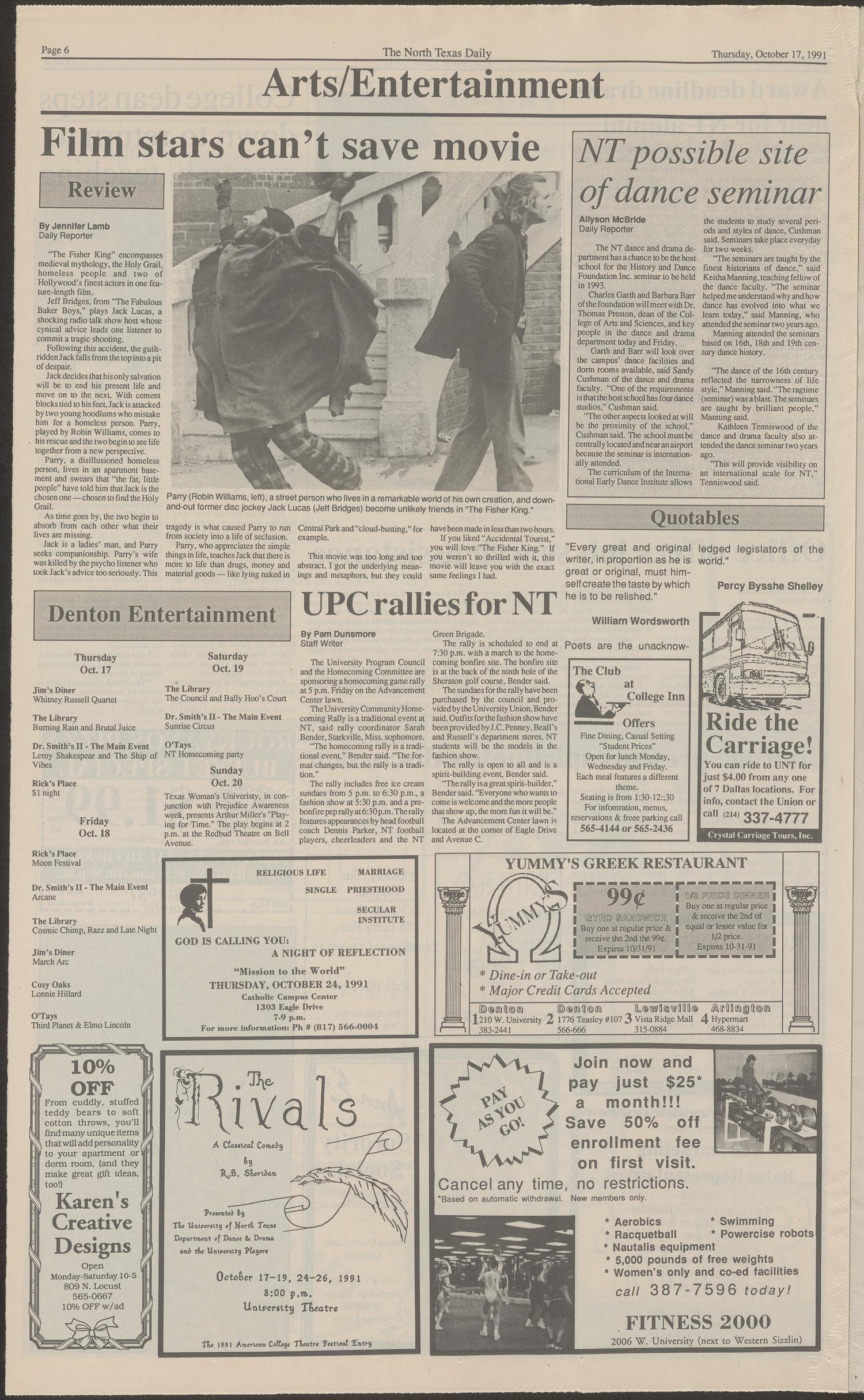 The North Texas Daily (Denton, Tex.), Vol. 74, No. 31, Ed. 1 Thursday, October 17, 1991
                                                
                                                    [Sequence #]: 6 of 8
                                                