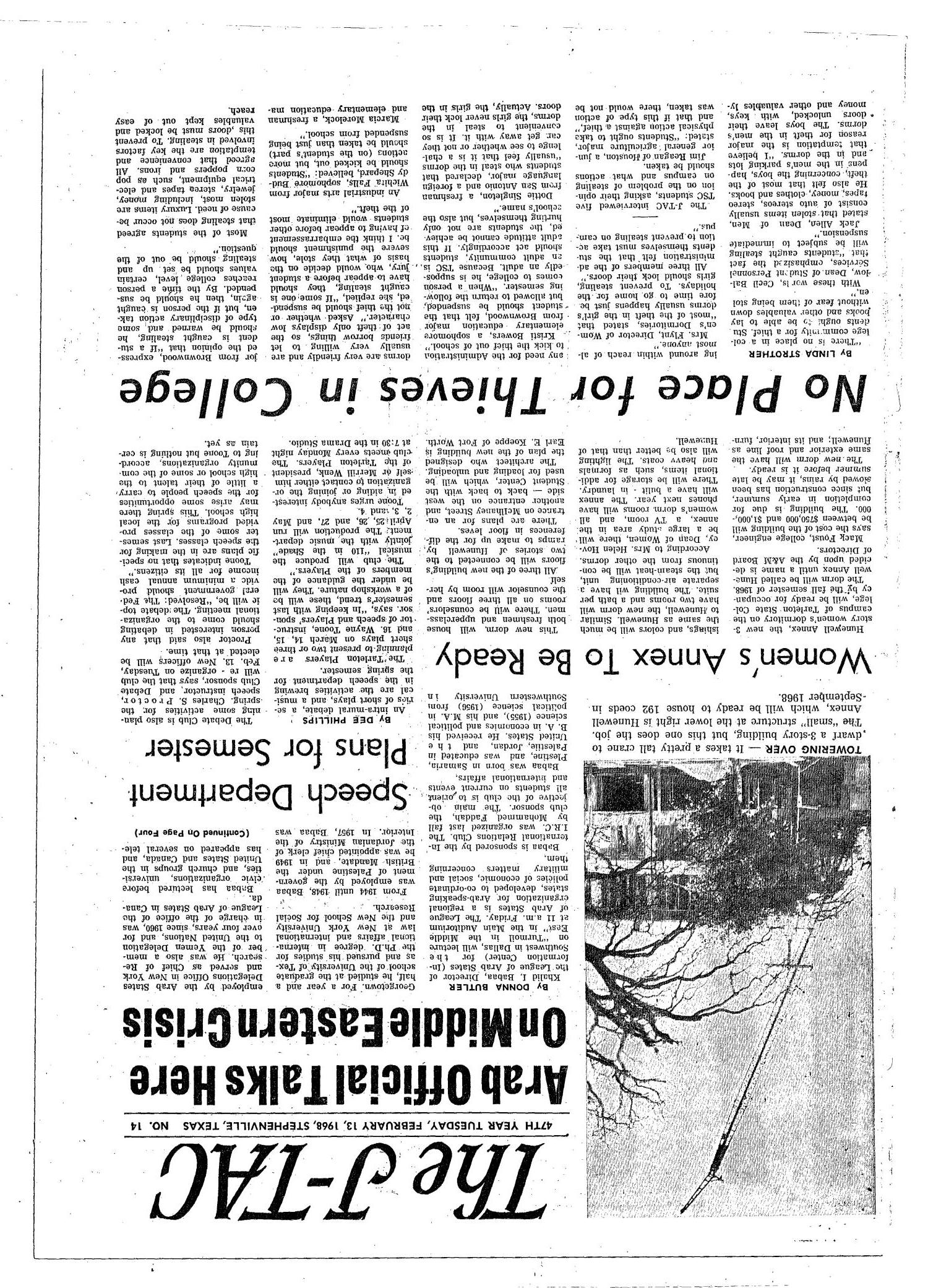 The J-TAC (Stephenville, Tex.), Vol. 47, No. 14, Ed. 1 Tuesday, February 13, 1968
                                                
                                                    [Sequence #]: 1 of 8
                                                