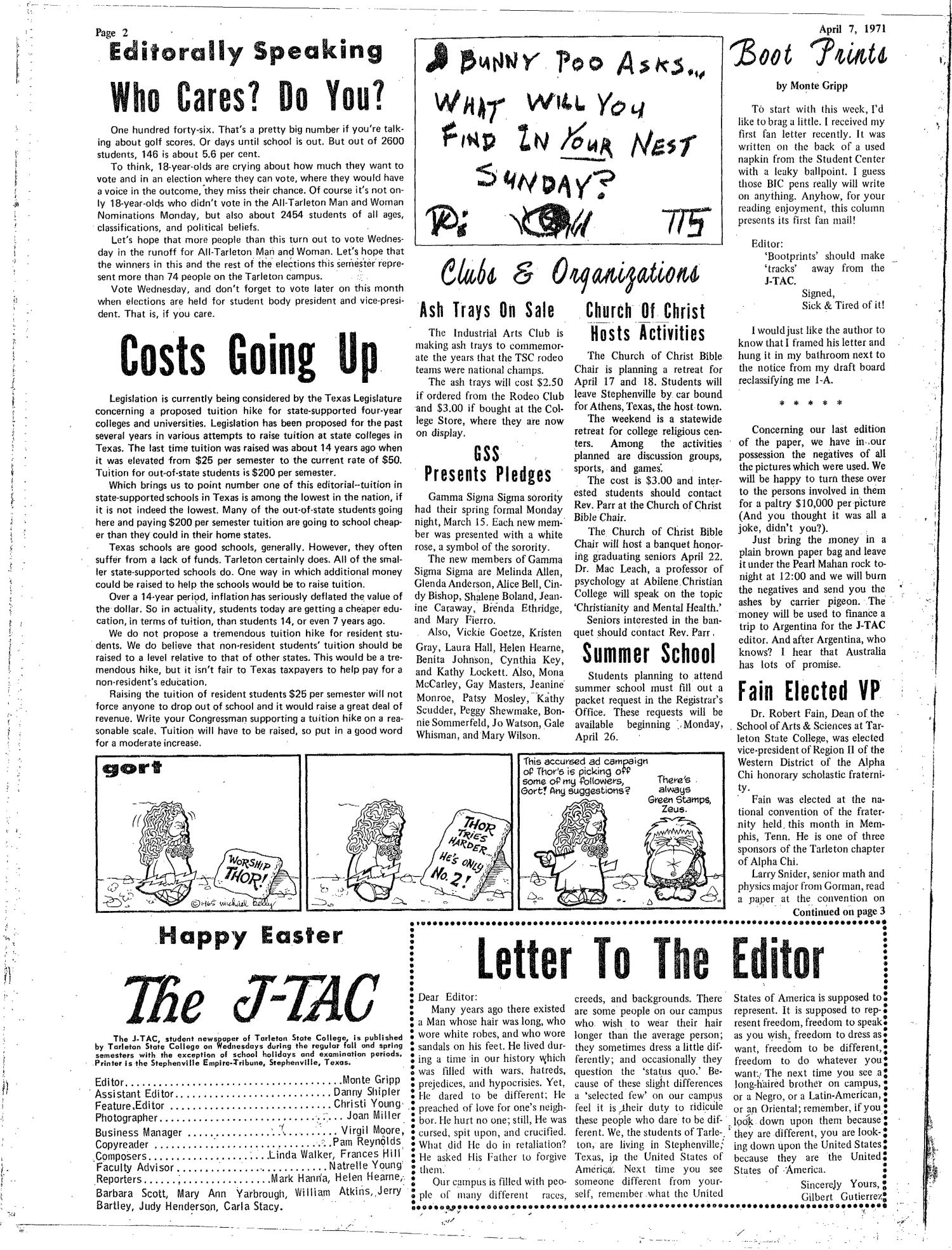 The J-TAC (Stephenville, Tex.), Vol. 51, No. 18, Ed. 1 Wednesday, April 7, 1971
                                                
                                                    [Sequence #]: 2 of 8
                                                