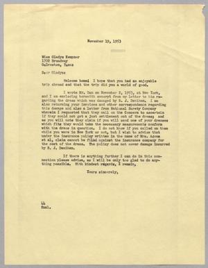 Primary view of object titled '[Letter from blackshear, A. H., Jr. to Gladys Kempner, November 19, 1953]'.
