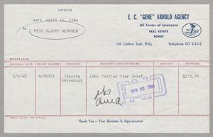 Primary view of object titled '[Invoice for Insurance for Miss Gladys Kempner, April 1964]'.