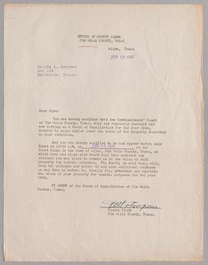 Primary view of object titled '[Letter from Office of County Clerk to Harris L. Kempner, June 10, 1946]'.