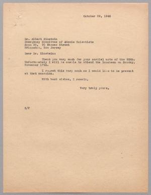 Primary view of object titled '[Letter from Harris L. Kempner to Albert Einstein, October 29, 1946]'.
