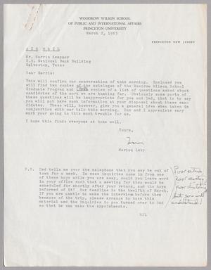 Primary view of object titled '[Letter from Marion Levy to Mr. Harris Kempner, March 2, 1953]'.