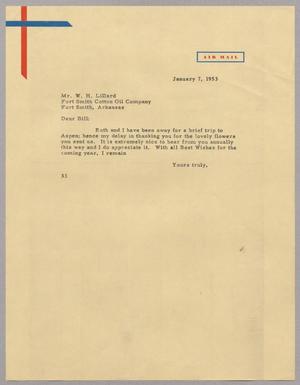 Primary view of object titled '[Letter from Harris Leon Kempner to W. H. Lillard, January 7, 1953]'.
