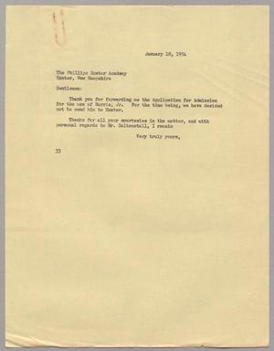 Primary view of object titled '[Letter from Harris L. Kempner to The Phillips Exeter Academy, January 18, 1954]'.