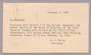 Primary view of object titled '[Letter from O. P. Trice to Mr. and Mrs. Harris L. Kempner, February 5, 1954]'.