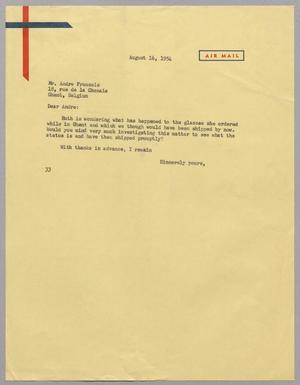 Primary view of object titled '[Letter from Harris L. Kempner to Andre Francois, August 16, 1954]'.