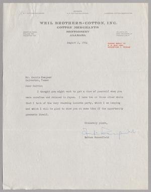 Primary view of object titled '[Letter from Nathan Rosenfield to Mr. Harris Kempner, August 2, 1954]'.