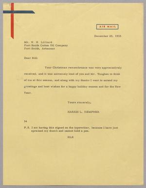 Primary view of object titled '[Letter from Harris L. Kempner to Mr. W. H. Lilliard, December 23, 1955]'.